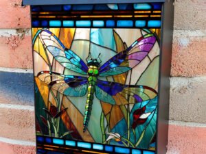 Beautiful Stained Glass Dragonfly Colonial Mailbox Cover