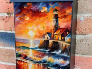 Lighthouse in the Glazing Sunset Colonial Mailbox Cover