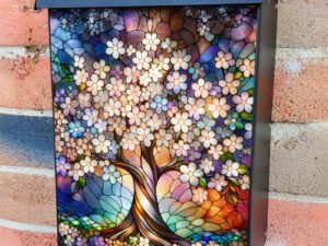 Stained Glass Spring Cherry Tree 3 Colonial Mailbox Cover