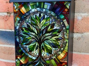 Stained Glass Abstract Tree Colonial Mailbox Cover