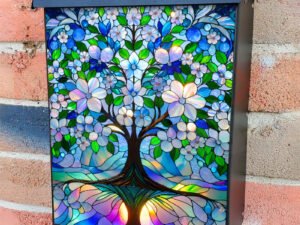 Stained Glass Spring Apple Tree Colonial Mailbox Cover