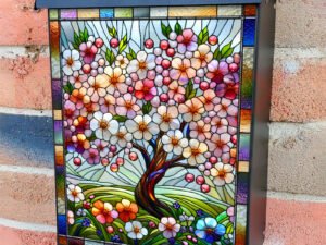 Stained Glass Spring Cherry Tree Colonial Mailbox Cover