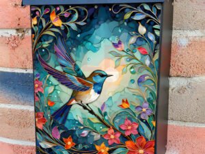 Blooming Flowers and Folk Bird Colonial Mailbox Cover