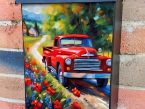 Red Farmhouse Truck Colonial Mailbox Cover