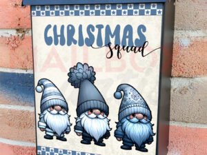 Three Blue Christmas Gnomes Colonial Mailbox Cover