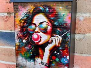 Graffiti Girl with a Bubblegum Colonial Mailbox Cover