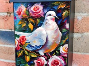 White Dove and Roses 2 Colonial Mailbox Cover