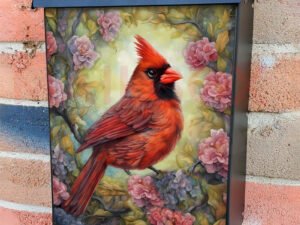 Male Cardinal on a Blossoming Tree Colonial Mailbox Cover