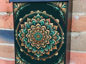 Teal and Copper Indian Mandala Colonial Mailbox Cover