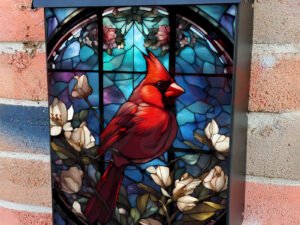 Stained Glass Window and Cardinal Colonial Mailbox Cover