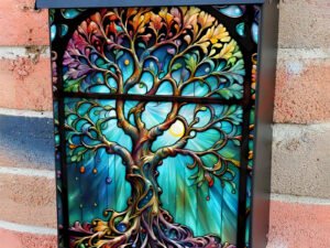 Beautiful Stained Glass Tree Colonial Mailbox Cover