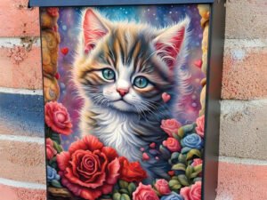 Little Valentine’s Kitten with Roses Colonial Mailbox Cover