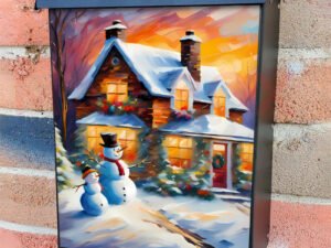 Two Happy Christmas Snowman Colonial Mailbox Cover