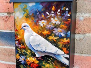 White Dove and Colorful Flowers Colonial Mailbox Cover