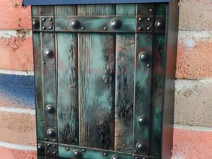 Rustic Teal Wooden Door Colonial Mailbox Cover