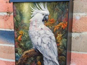 White Cockatoo and Flowers Colonial Mailbox Cover