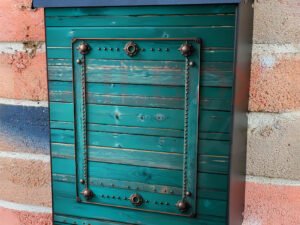 Teal Wood with Metal Ornaments Colonial Mailbox Cover