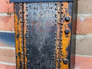 Rusty Teal and Yellow Metal Colonial Mailbox Cover