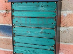 Teal Wood with Metal Bolts Colonial Mailbox Cover