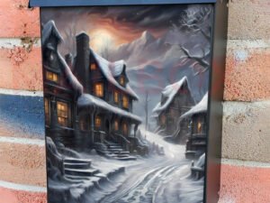 Snowy Halloween Night in the Village Colonial Mailbox Cover