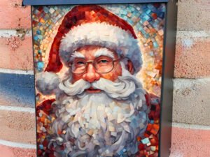 Santa Claus Mosaic Portrait Colonial Mailbox Cover