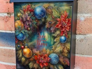 Love and Piece Christmas Wreath Colonial Mailbox Cover