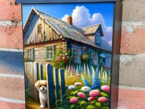 Welcoming Puppy at the Cottage Colonial Mailbox Cover