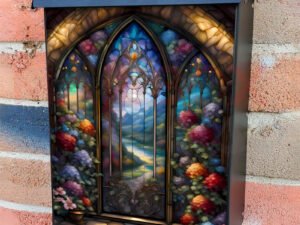 Stained Glass Gate to the River Colonial Mailbox Cover