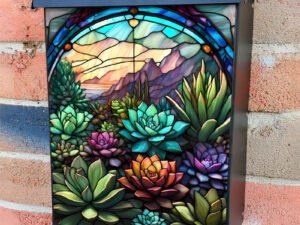 Stained Glass Blooming Succulent Colonial Mailbox Cover
