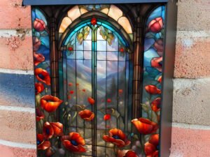 Stained Glass Poppies at the Gate Colonial Mailbox Cover