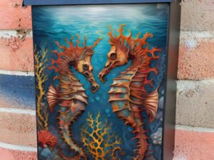 Whimsical Seahorse Couple Colonial Mailbox Cover