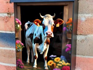 Farmhouse Calf at the Door Colonial Mailbox Cover