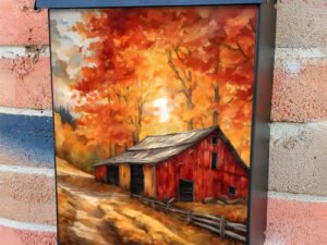 Country Autumn Barn Colonial Mailbox Cover
