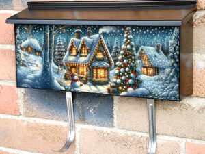 Snowman at the Snowy Cottage Townhouse Mailbox Cover