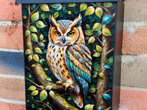 Beautiful Owl on a Branch Colonial Mailbox Cover