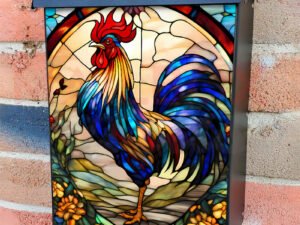 Stained Glass Beautiful Rooster Colonial Mailbox Cover