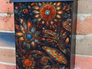 Indian Folk Flowers and Leaves Colonial Mailbox Cover