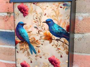 Blue Folklore Birds 2 Colonial Mailbox Cover