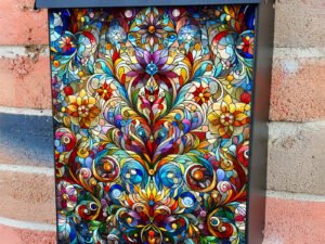 Stained Glass Folklore Flowers Colonial Mailbox Cover