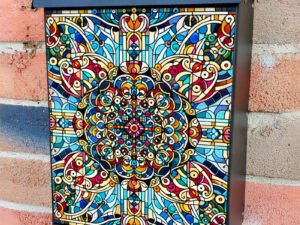 Stained Glass Folk Pattern Colonial Mailbox Cover