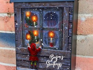 Little Christmas Elf at the Window Colonial Mailbox Cover