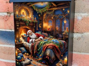 Santa in His Bed Colonial Mailbox Cover
