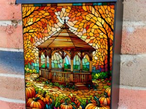 Stained Glass Autumn Gazebo Colonial Mailbox Cover