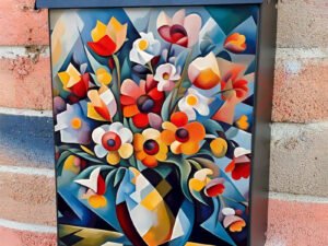 Cubist Style Abstract Flowers Colonial Mailbox Cover