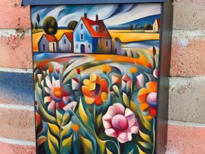 Cubist Style Abstract Landscape Colonial Mailbox Cover