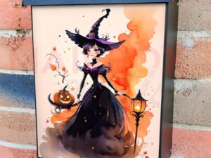 Pretty Halloween Witch Colonial Mailbox Cover