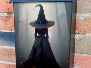 Halloween Witch in a Misty Forest Colonial Mailbox Cover