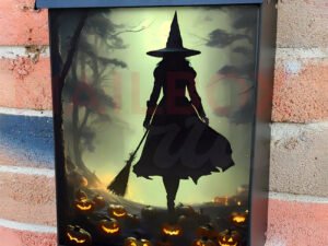 Halloween Witch and Pumpkins Colonial Mailbox Cover