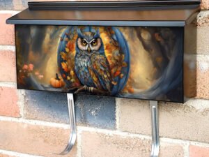 Owl and the Large Blue Pumpkin Townhouse Mailbox Cover