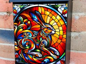 Stained Glass Fantasy Rabbit Colonial Mailbox Cover